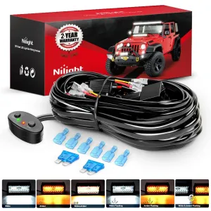 16AWG Amber White Light Bar Wire Harness Kit 2 Leads W/ 12V On Off Switch | 2 Fuses | 6 Spade Connectors