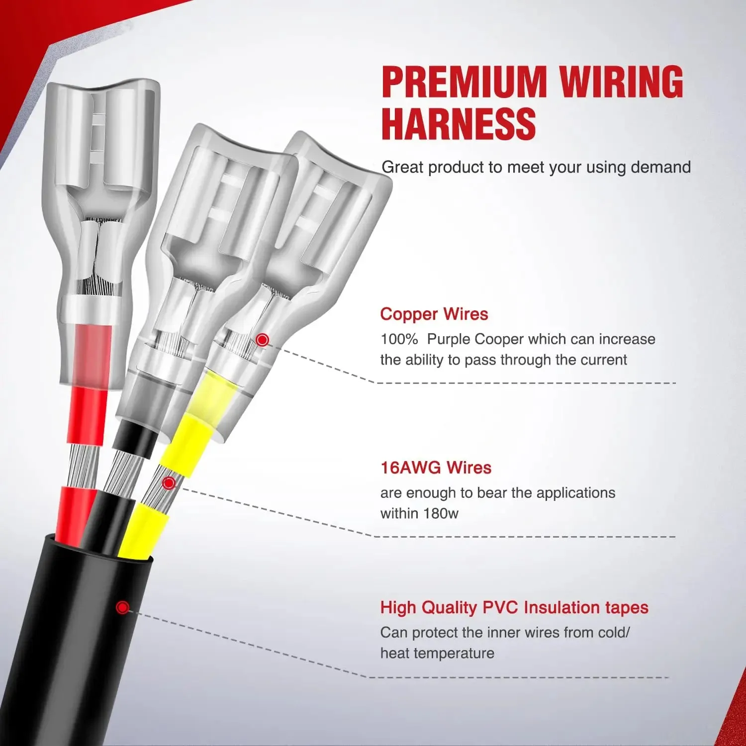 16AWG Amber White Light Bar Wire Harness Kit 2 Leads W/ 12V On Off Switch | 2 Fuses | 6 Spade Connectors