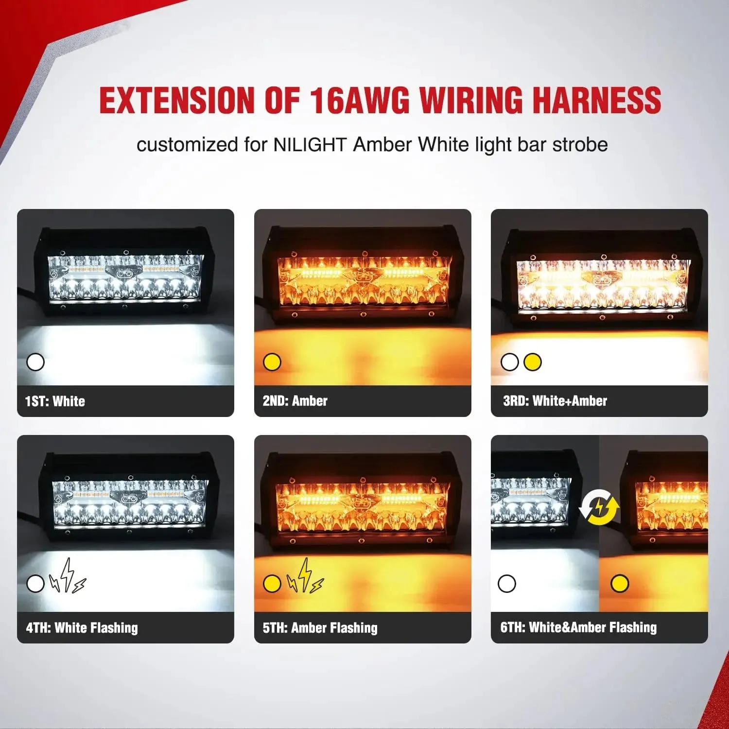 2PCS 16AWG 10FT Wire Extension Kit 3 Leads For Amber White LED Light Bar/Led Pods/LED Work Light