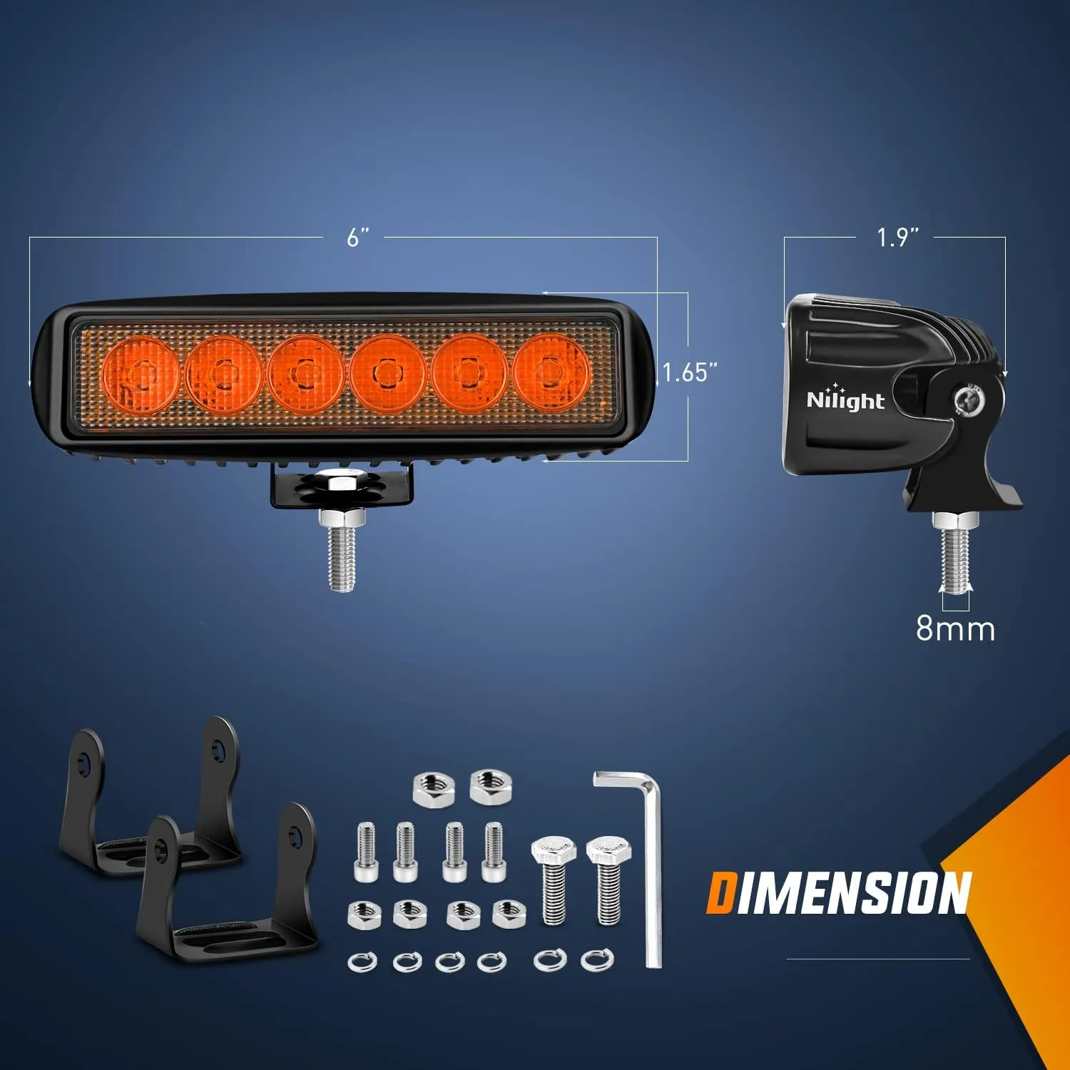 6 Inch 18W Amber White Spot LED Work Lights (Pair)