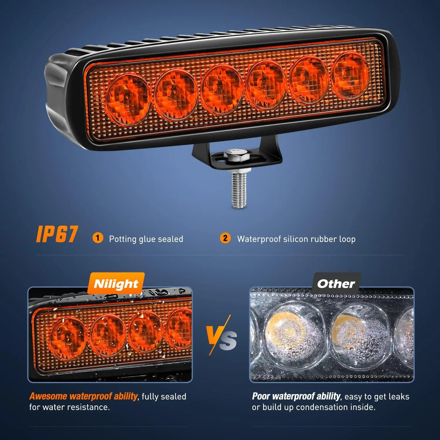 6 Inch 18W Amber White Spot LED Work Lights (Pair)