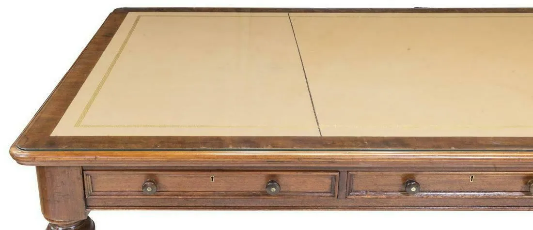 Antique Desk, Partners, Table, Library, English Mahogany, Leather Top, Monumental (1800s)!