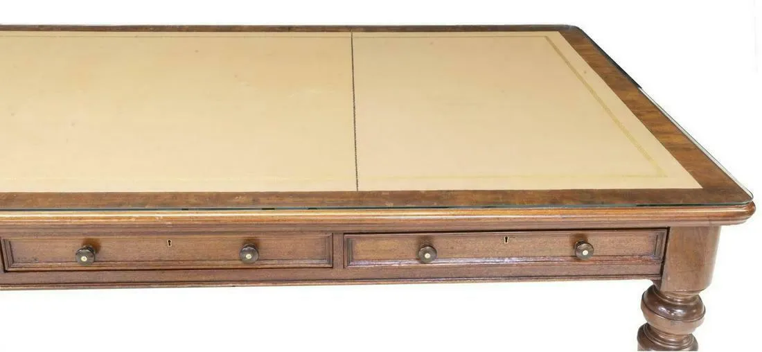 Antique Desk, Partners, Table, Library, English Mahogany, Leather Top, Monumental (1800s)!