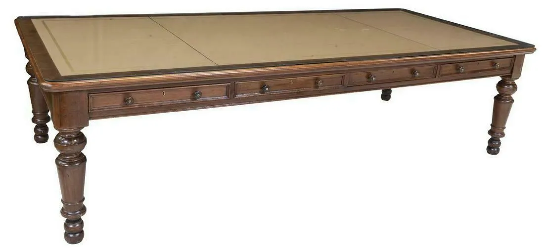 Antique Desk, Partners, Table, Library, English Mahogany, Leather Top, Monumental (1800s)!