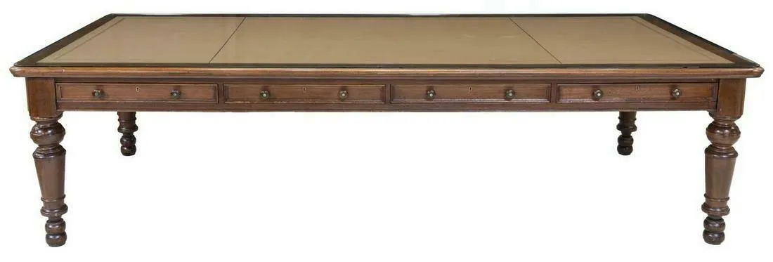 Antique Desk, Partners, Table, Library, English Mahogany, Leather Top, Monumental (1800s)!