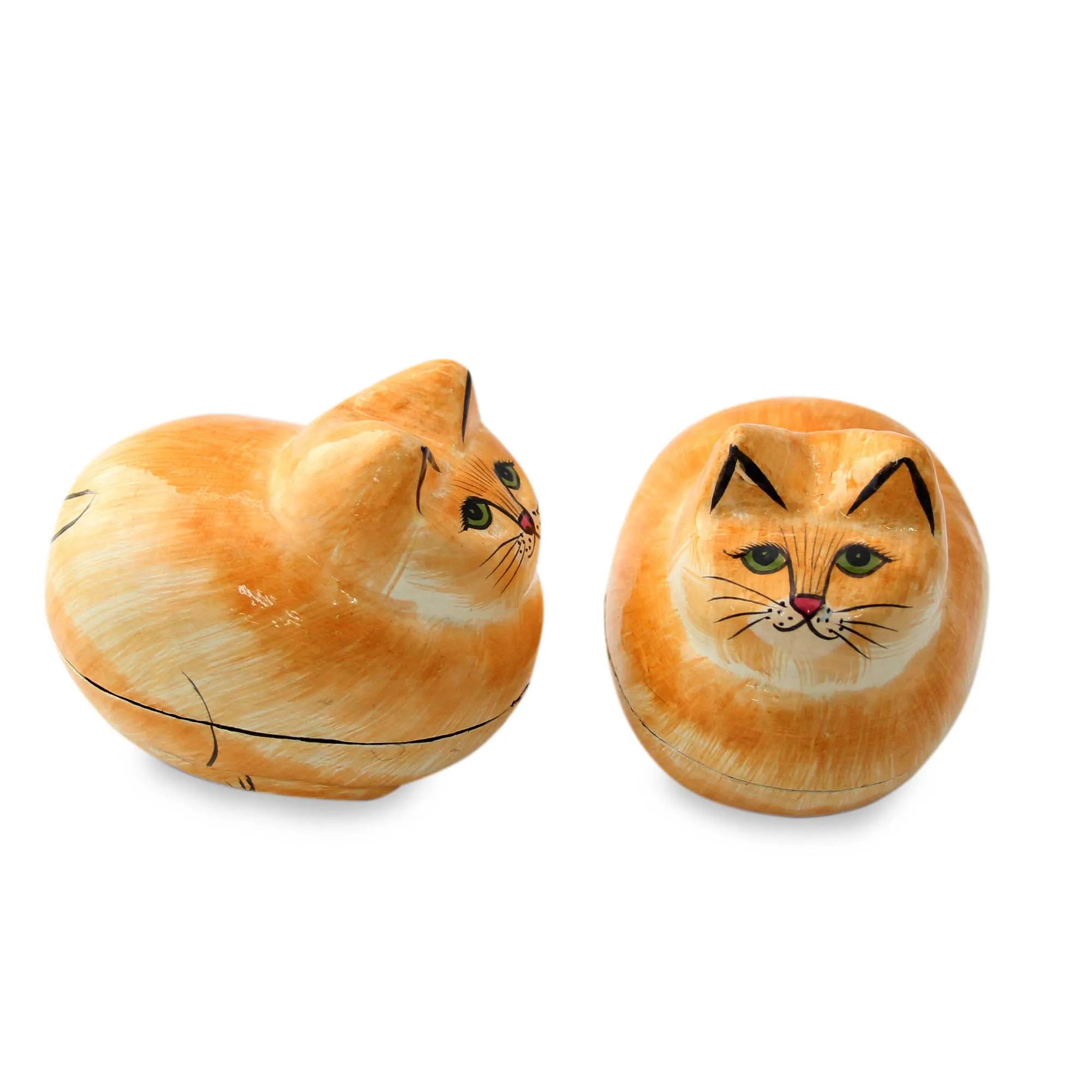 Artisan Crafted Decorative Papier Mache Cat Boxes - Charismatic Cats | NOVICA