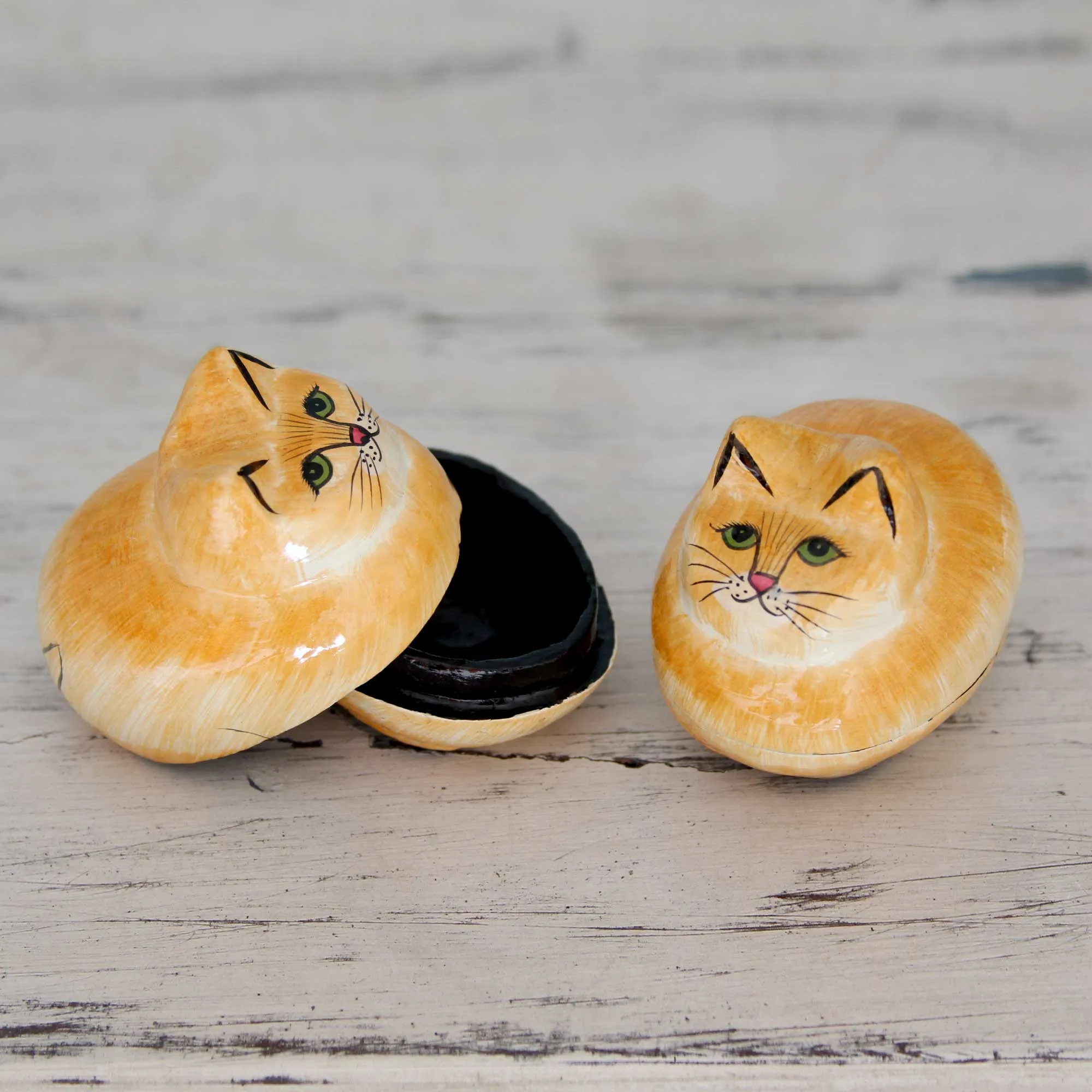 Artisan Crafted Decorative Papier Mache Cat Boxes - Charismatic Cats | NOVICA