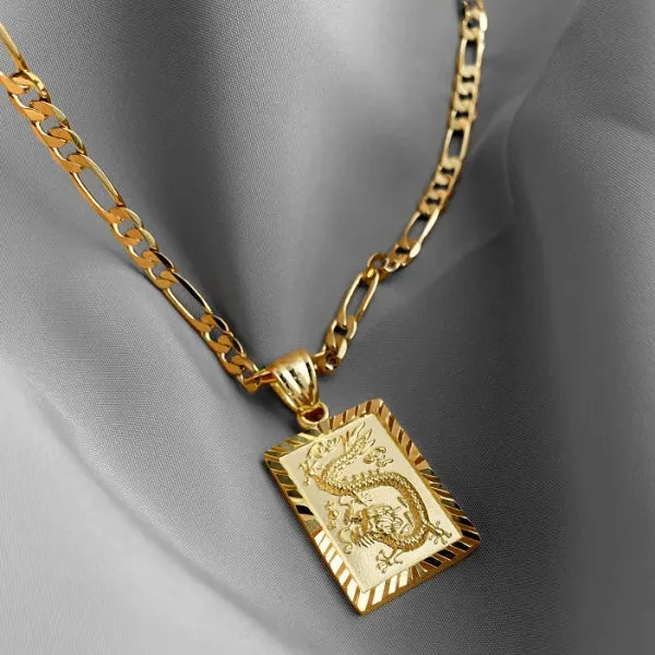 Classy Men Gold Plated Dragon Pendant Necklace