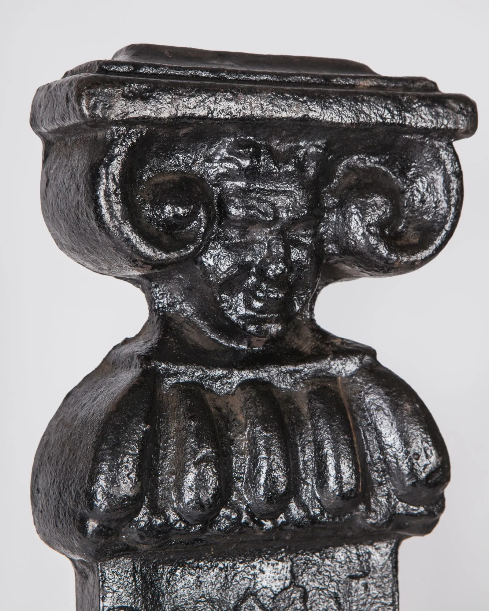 Figural Andirons with Wrought Iron Bar