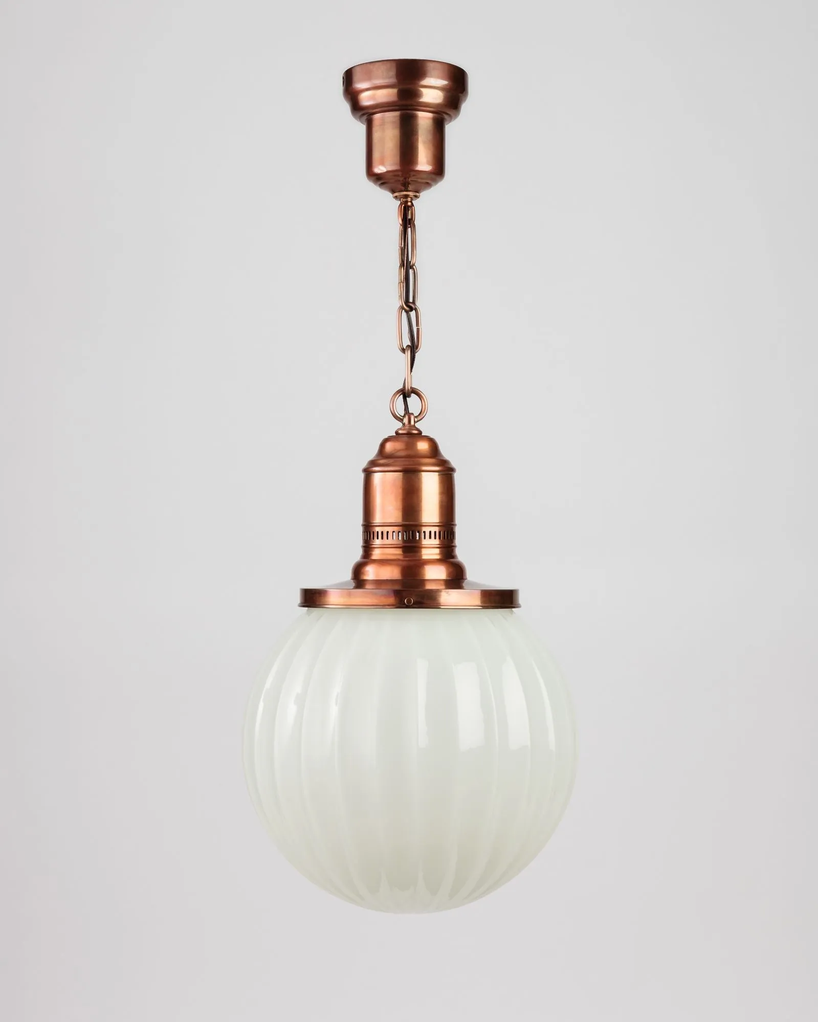 Fluted Opaline Glass and Aged Copper Pendant