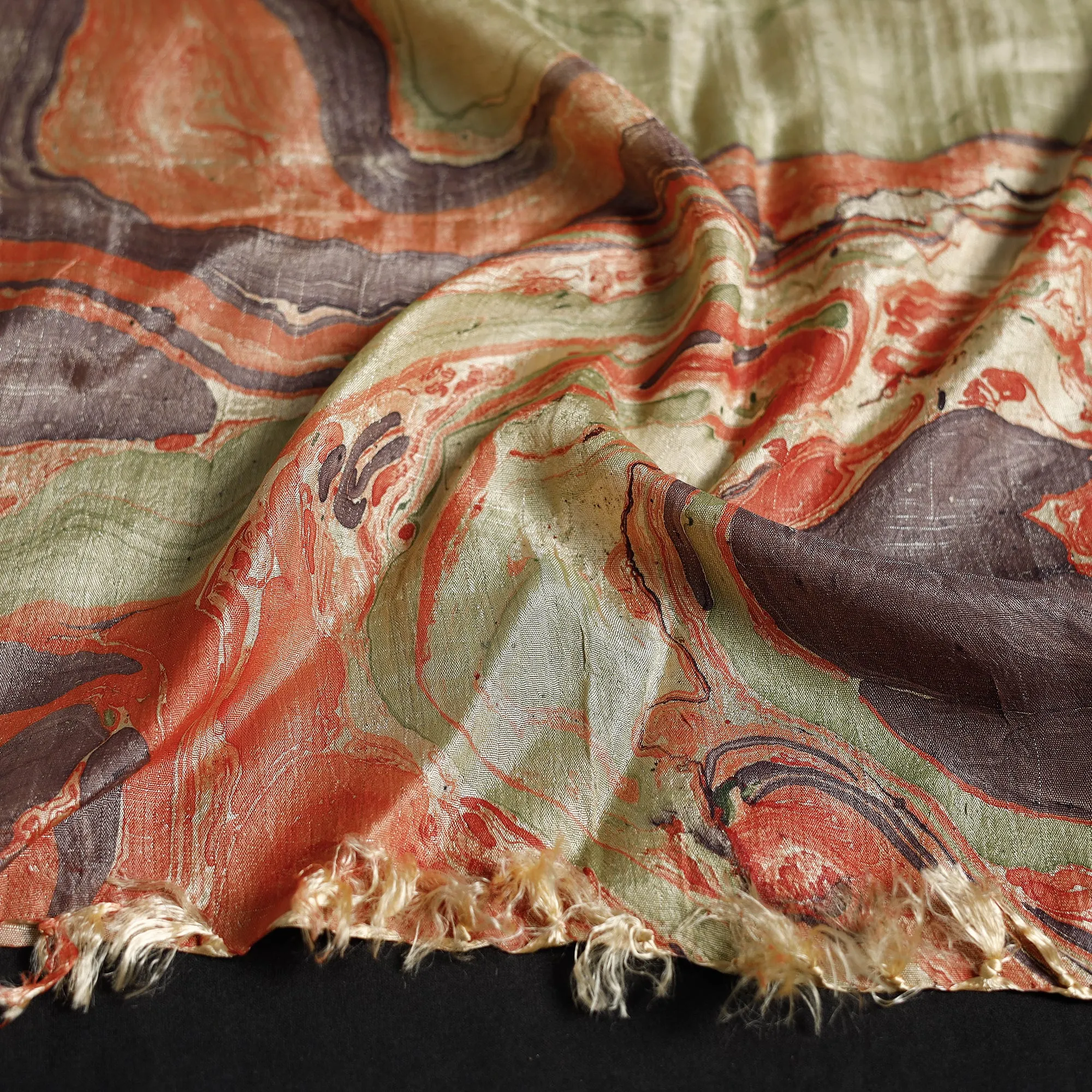 Multicolor - Banana Silk Marble Printed Dupatta with Tassels 14