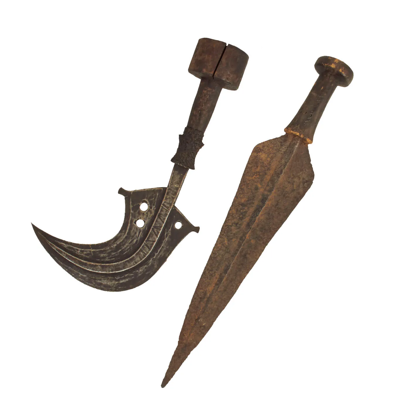 Original Central African 19th Century Mangbetu Tribe Trumbash Throwing Knife and Sape Dagger / Short Sword Lot - 2 items