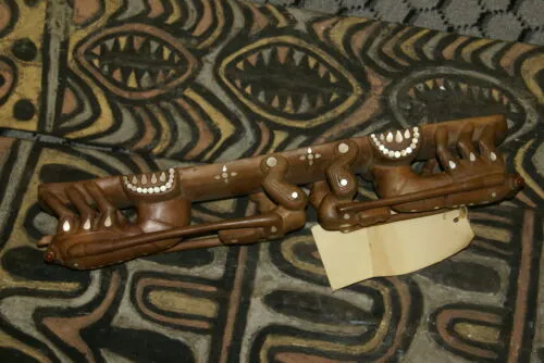 Rare South Pacific Hand Carving Rosewood Mother Pearl Lobsters Sculpture 1A13