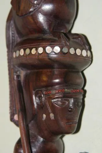 SOLD Museum quality Cannibal Warrior Head Hunter Rosewood statuette effigy mother pearl oceanic art