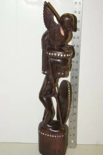 SOLD Museum quality Cannibal Warrior Head Hunter Rosewood statuette effigy mother pearl oceanic art