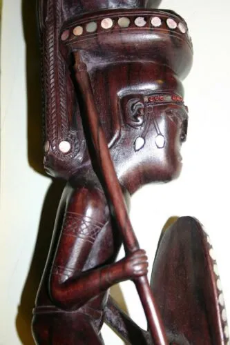 SOLD Museum quality Cannibal Warrior Head Hunter Rosewood statuette effigy mother pearl oceanic art