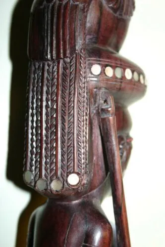 SOLD Museum quality Cannibal Warrior Head Hunter Rosewood statuette effigy mother pearl oceanic art