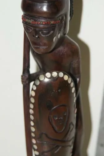 SOLD Museum quality Cannibal Warrior Head Hunter Rosewood statuette effigy mother pearl oceanic art