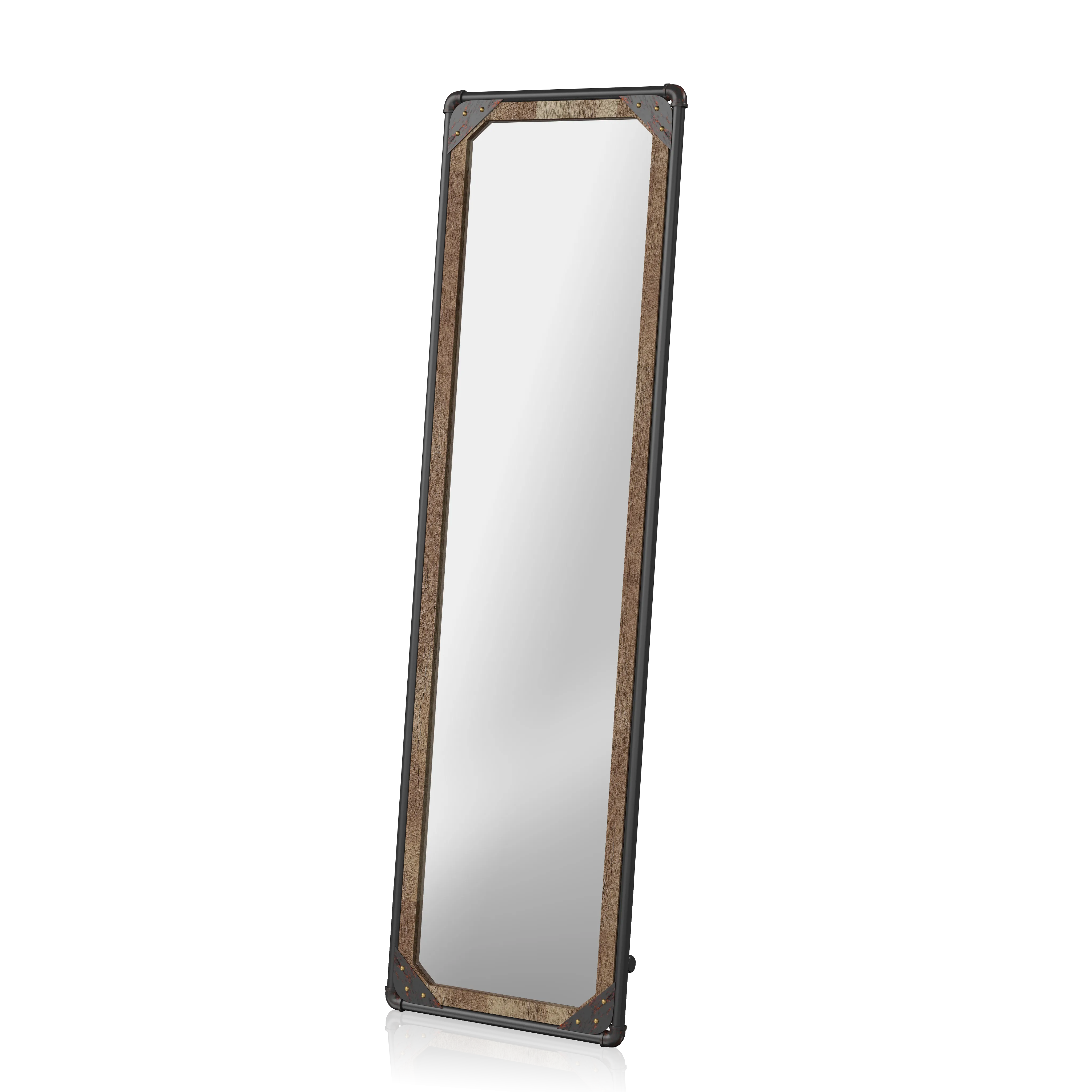 Whittaker Sand Black Pipe Metal and Wood Frame Free-standing Mirror